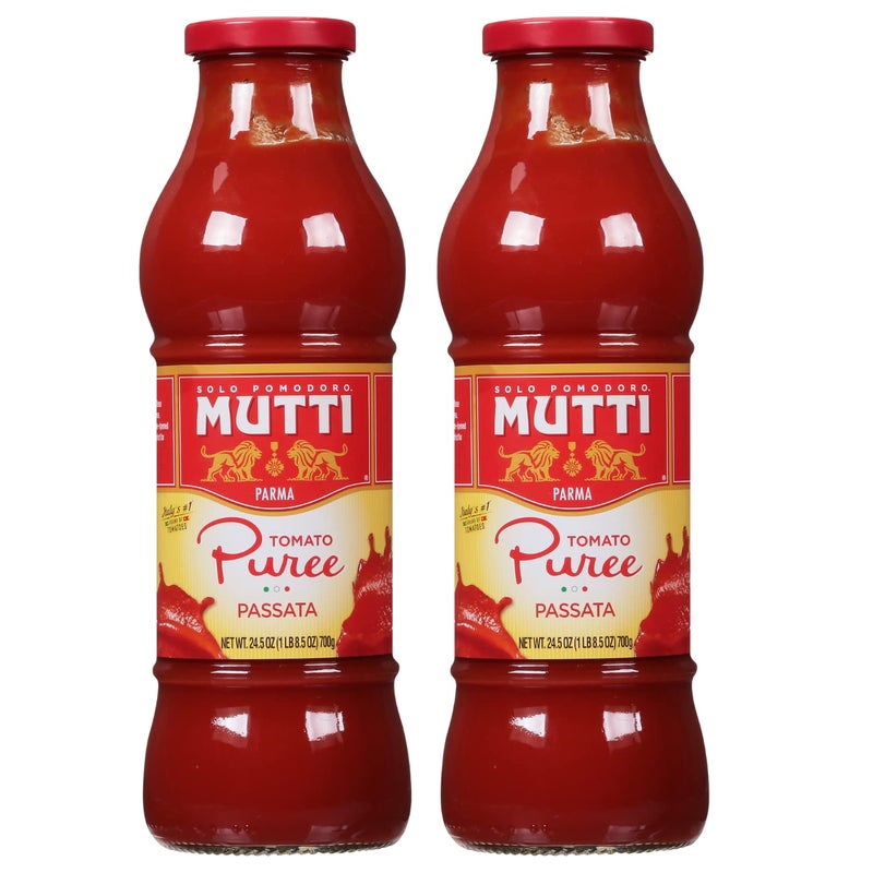Mutti Tomato Puree (Passata), 24.5 oz. | 2 Pack | Italy’s #1 Brand of Tomatoes | Fresh Taste for Cooking | Canned Tomatoes | Vegan Friendly & Gluten Free | No Additives or Preservatives - Image 1